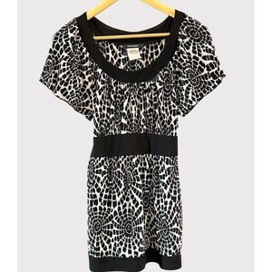 Vintage Y2K R&M Richards Black White Geometric Print Babydoll Top Size 8